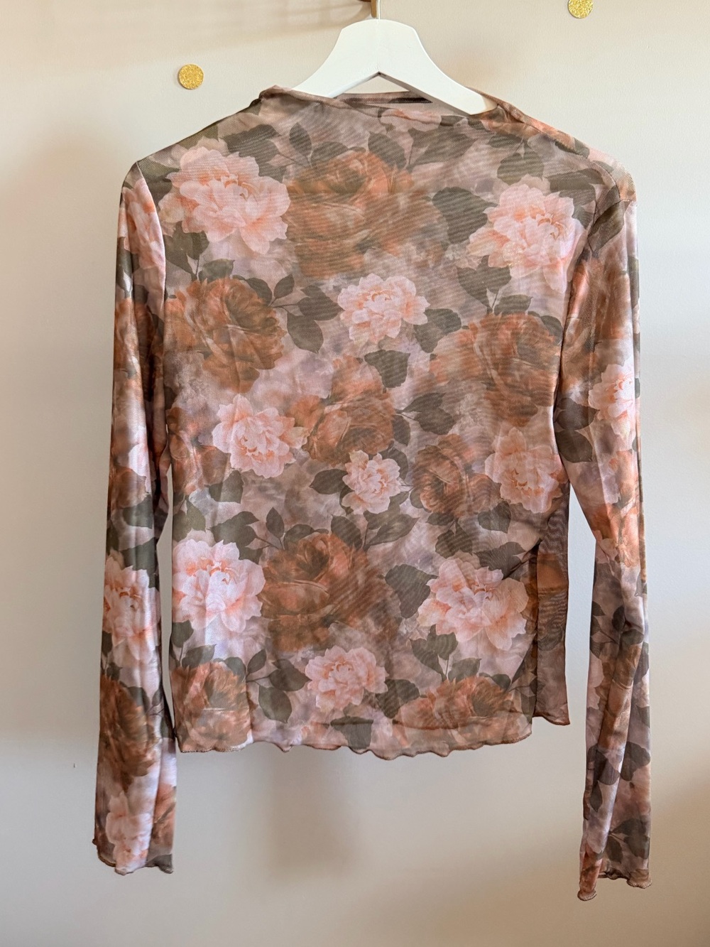 Vintage-Inspired Floral Sheer Mesh Long Sleeve Top
